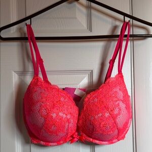 Victoria's Secret Hot Pink & Neon Coral Lace Push-Up Bra